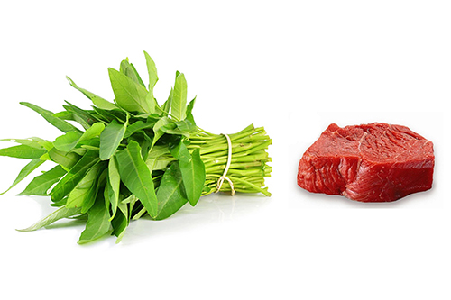 thịt bò và rau muống